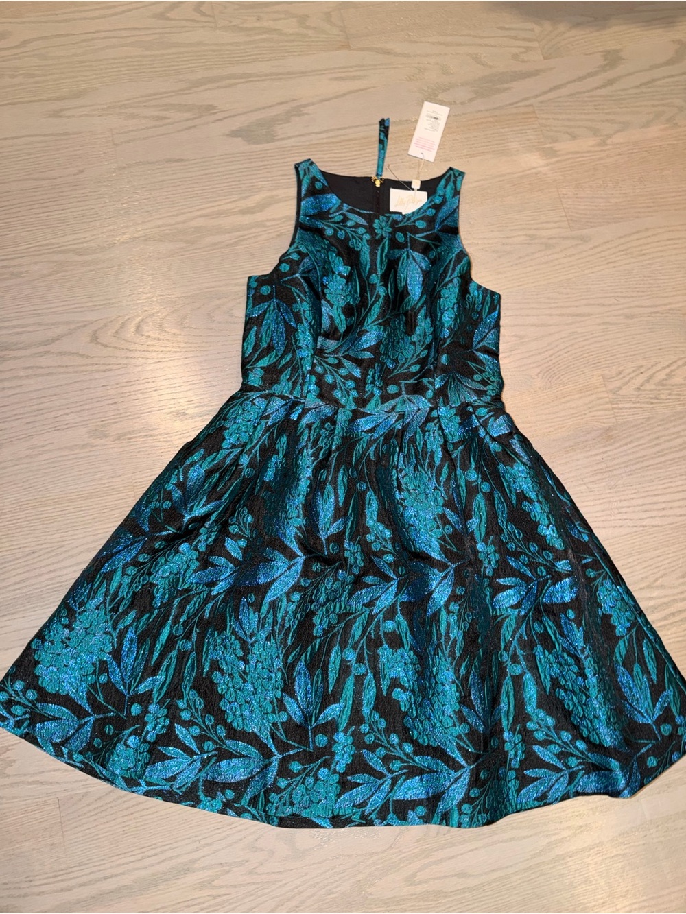Lilly Pulitzer Black and Teal Floral Fit & Flare Dress